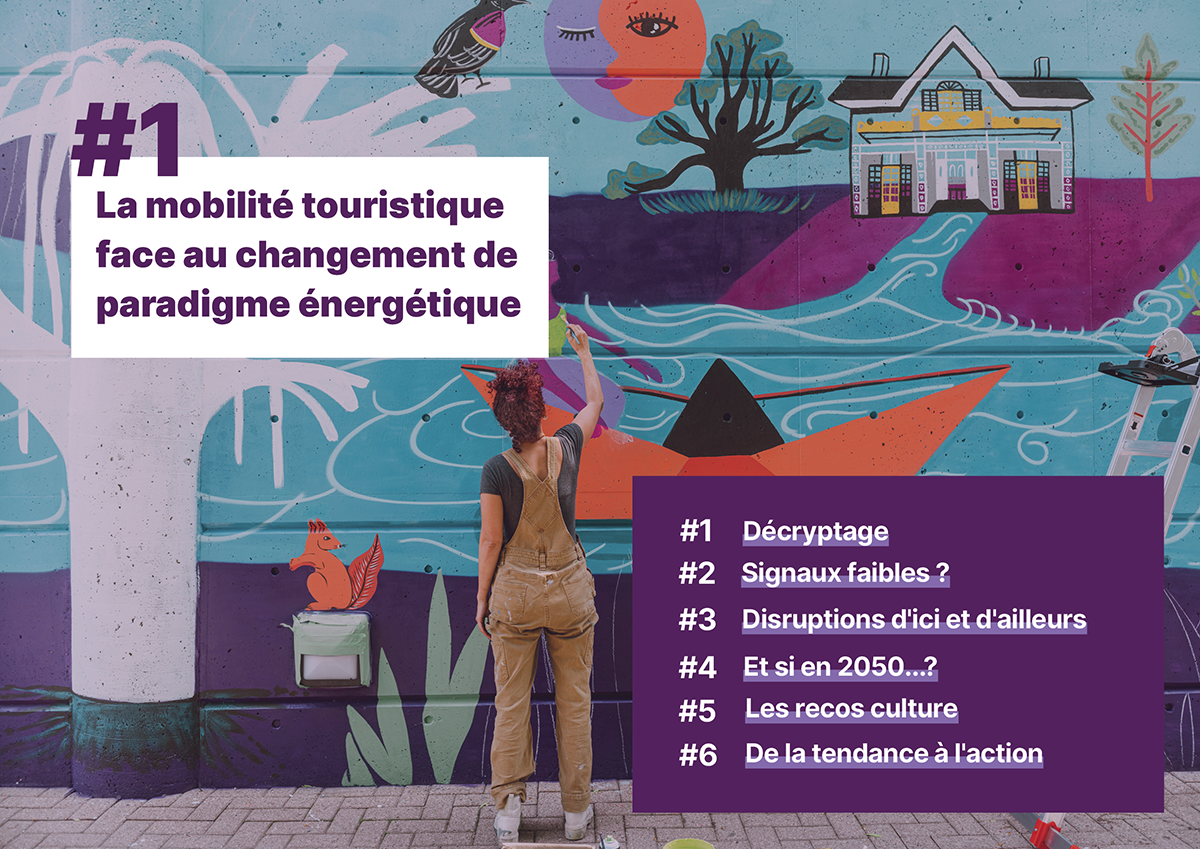 Femme peignant une fresque colorée sur la mobilité touristique