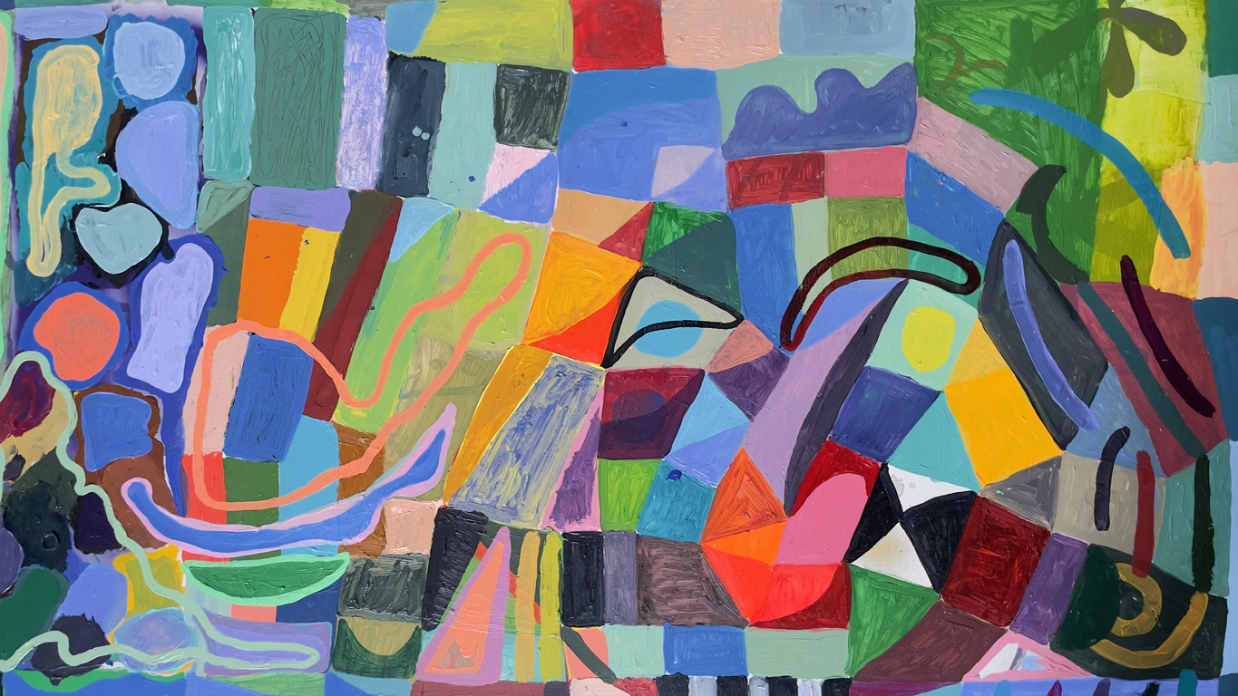 Peinture abstraite colorée aux formes géométriques variées