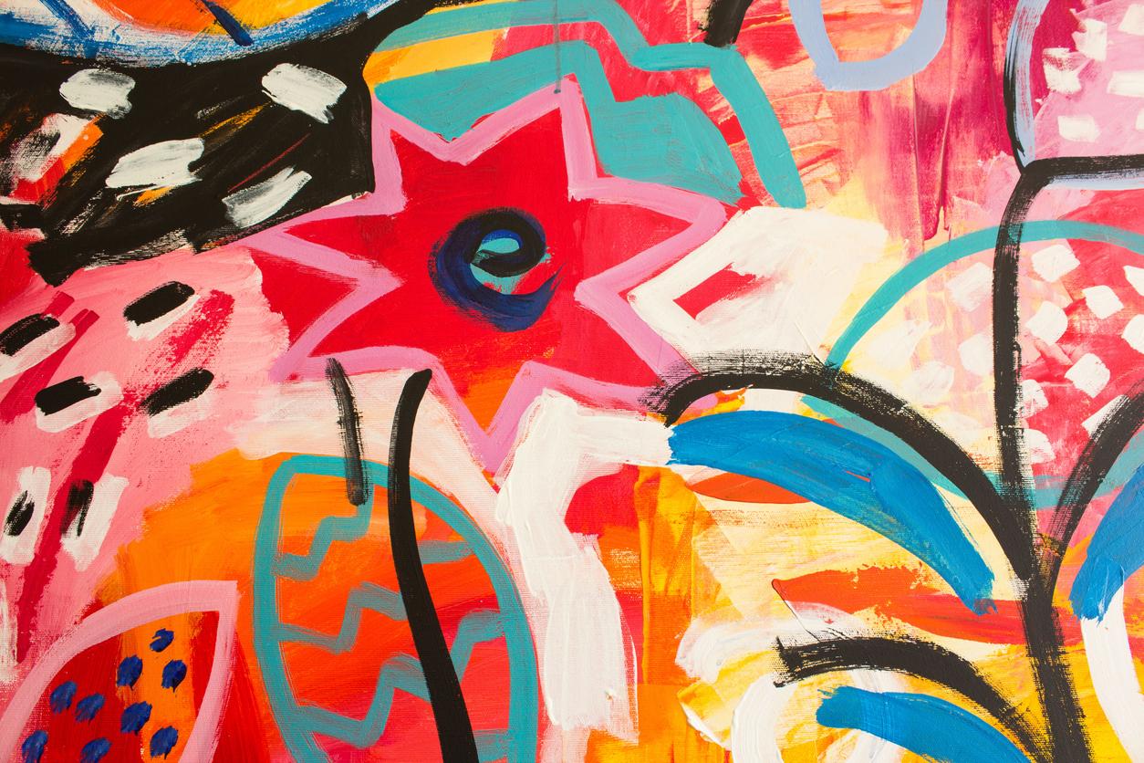 Peinture abstraite colorée avec formes florales vives